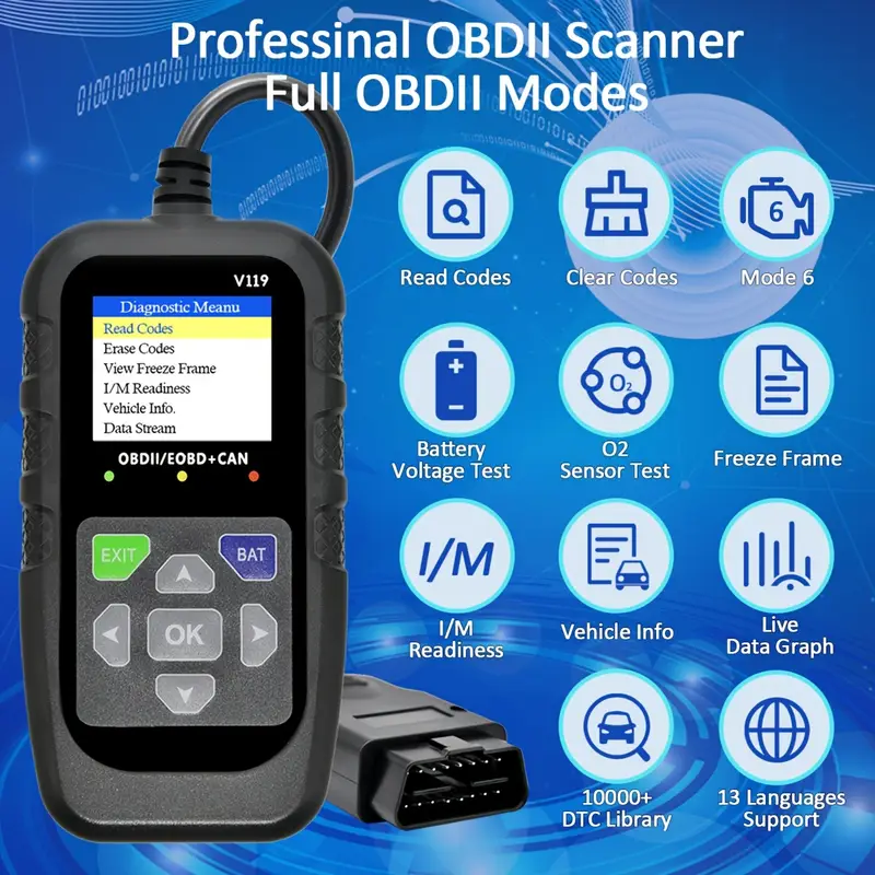 V119 OBD2スキャナーコードリーダー USB給電 車両 - Power Supply Tester のレビューと価格
